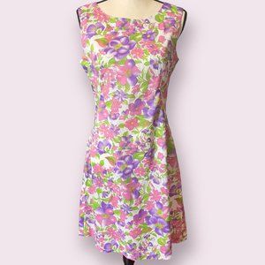 Vintage 1960s Women's 8 Pink Floral Handmade Lightweight Crepe Sheath Dress